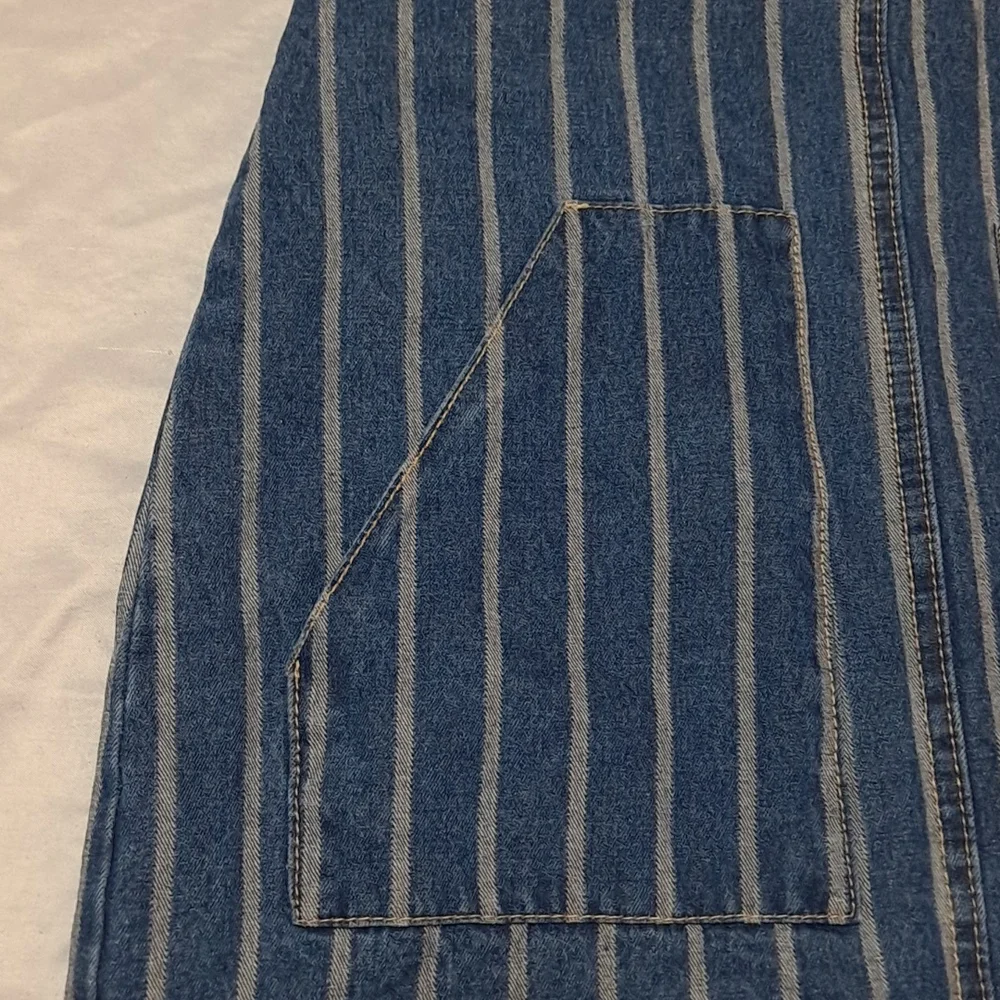 Railroad Striped Denim Overall Jumper Pinafore Mini Dress